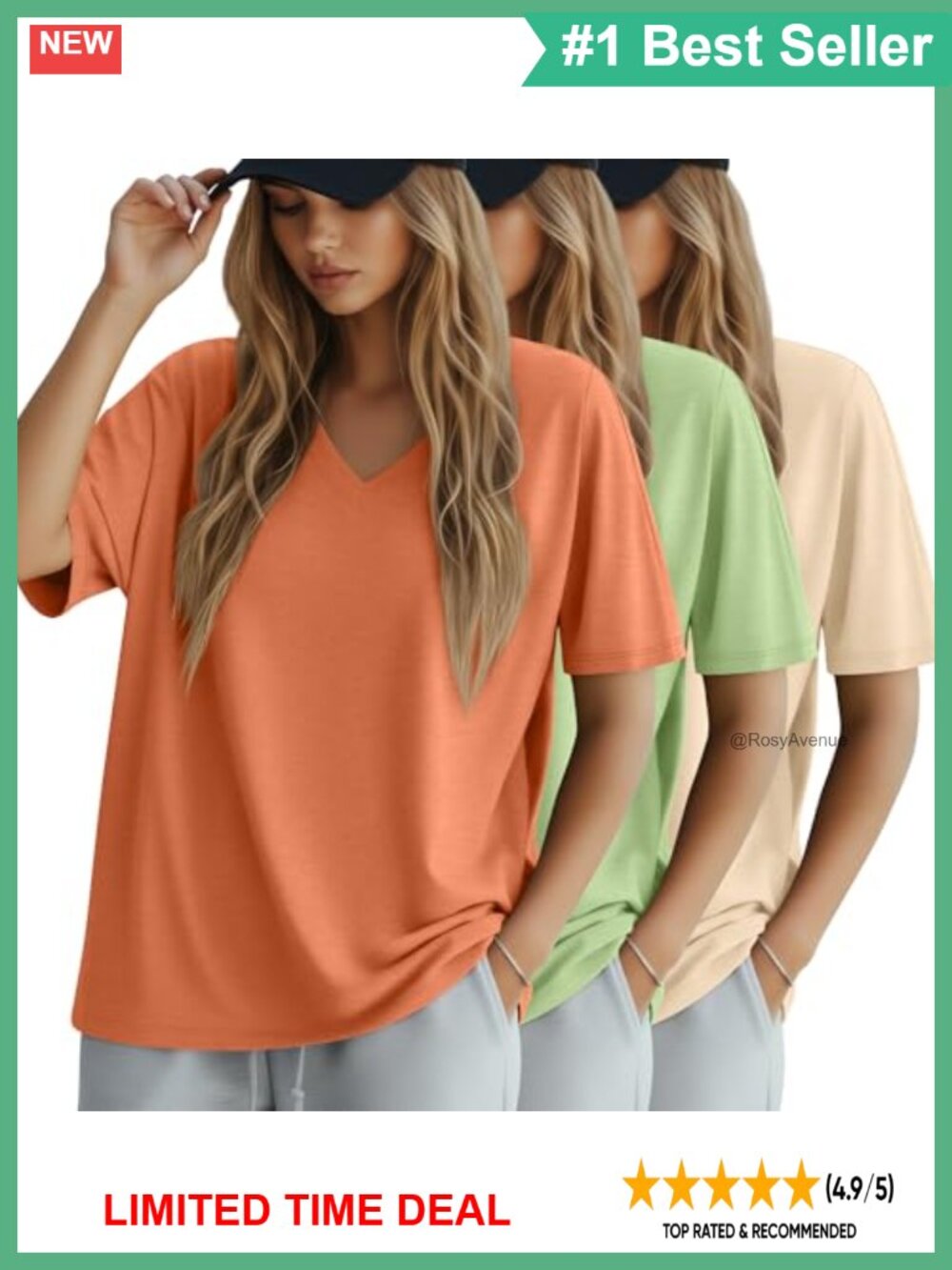 Oversized Cotton V Neck T Shirt Loose Fit Summer Top